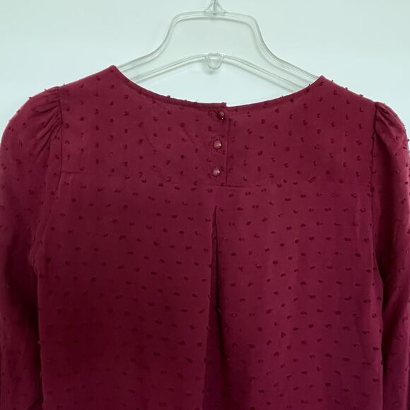 Maeve Anthropologie Emmeline Swiss Dot Blouse Size 0 Burgundy Red Boho Office - Picture 6 of 10